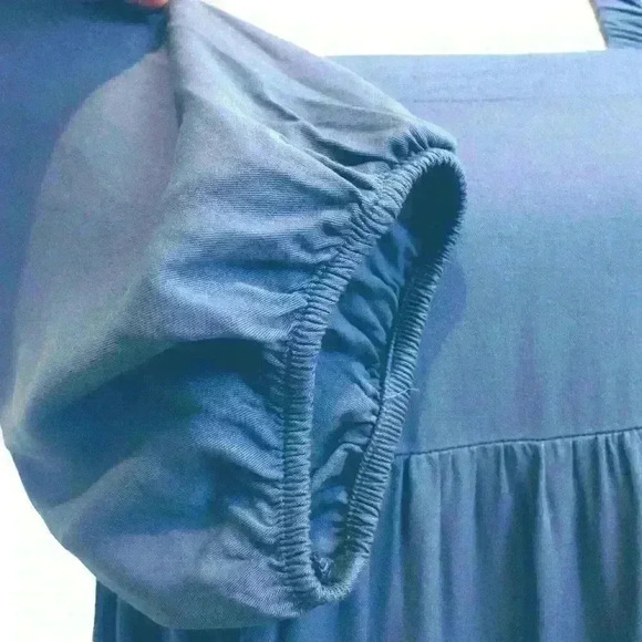 Shinestar Grey Blue Square Neck Babydoll Dress Tiered Skirt 3/4 Sleeve Size XS - Picture 5 of 7